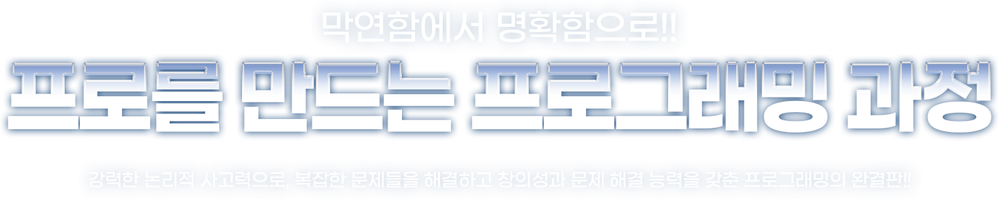 막연함에서 명확함으로!! 프로를 만드는 프로그래밍 과정. 강력한 논리적 사고력으로, 복잡한 문제들을 해결하고 창의성과 문제 해결 능력을 갖춘 프로그래밍의 완결판!!